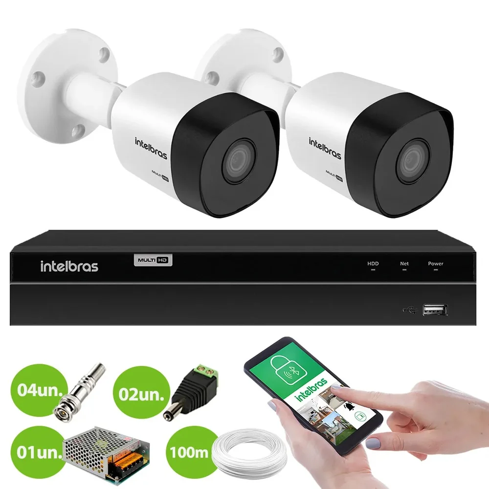 Kit 2 Câmeras Intelbras Hd 720p Vhd 3130 B G6 Dvr Stand Alone Multi Hd Intelbras Mhdx 1104