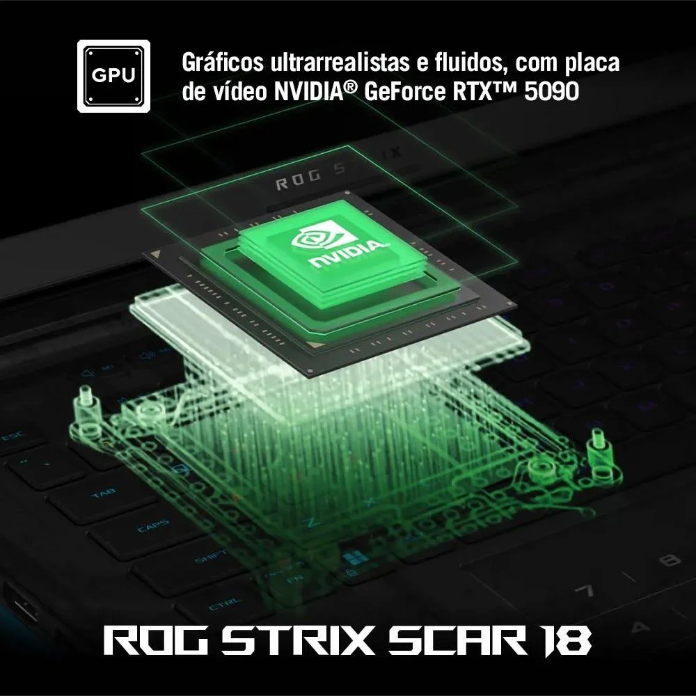 Notebook Gamer Asus Rog Strix Scar 18, Intel Core Ultra 9 275hx, 64GB RAM, Nvidia RTX5090, SSD 4TB, Tela 18" 240Hz, Windows 11 Home, Black - G835lx