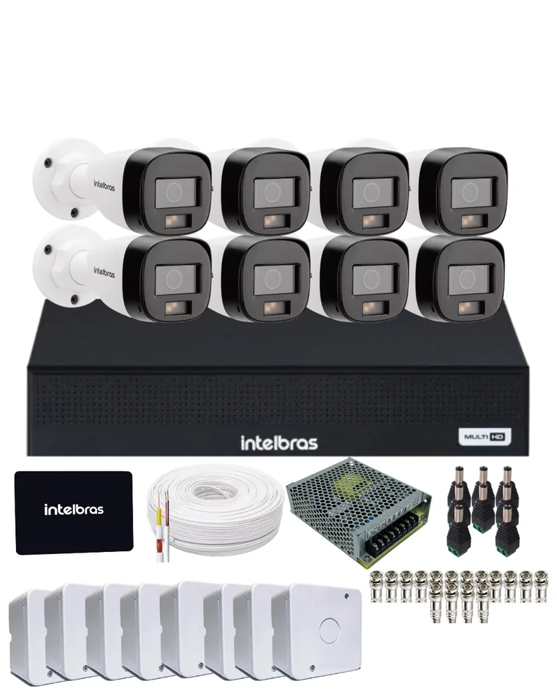 Kit 8 Câmeras Intelbras 1120b Full Color Dvr Mhdx 1108-c Com SSD 512gb.