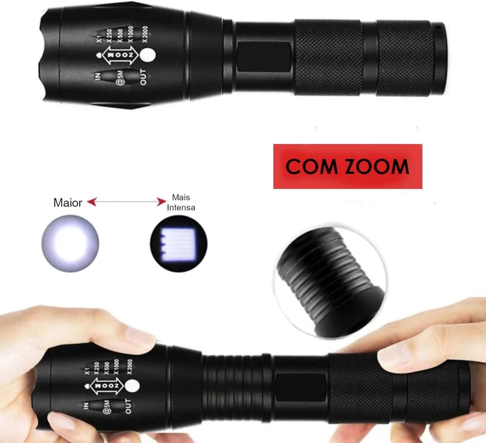 Lanterna Tática Militar 900 Recarregável Com Zoom Lanterna Tática Militar 900 Recarregável Com Zoom