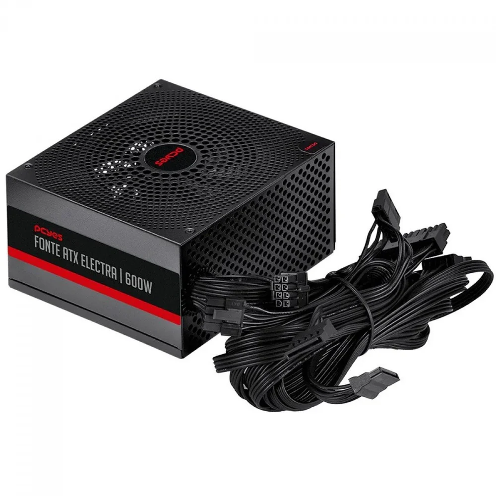 Fonte Gamer PCyes Electra, 600w, Pfc Ativo, Preto, Elec600w Fonte Gamer PCyes Electra, 600w, Pfc Ativo, Preto, Elec600w
