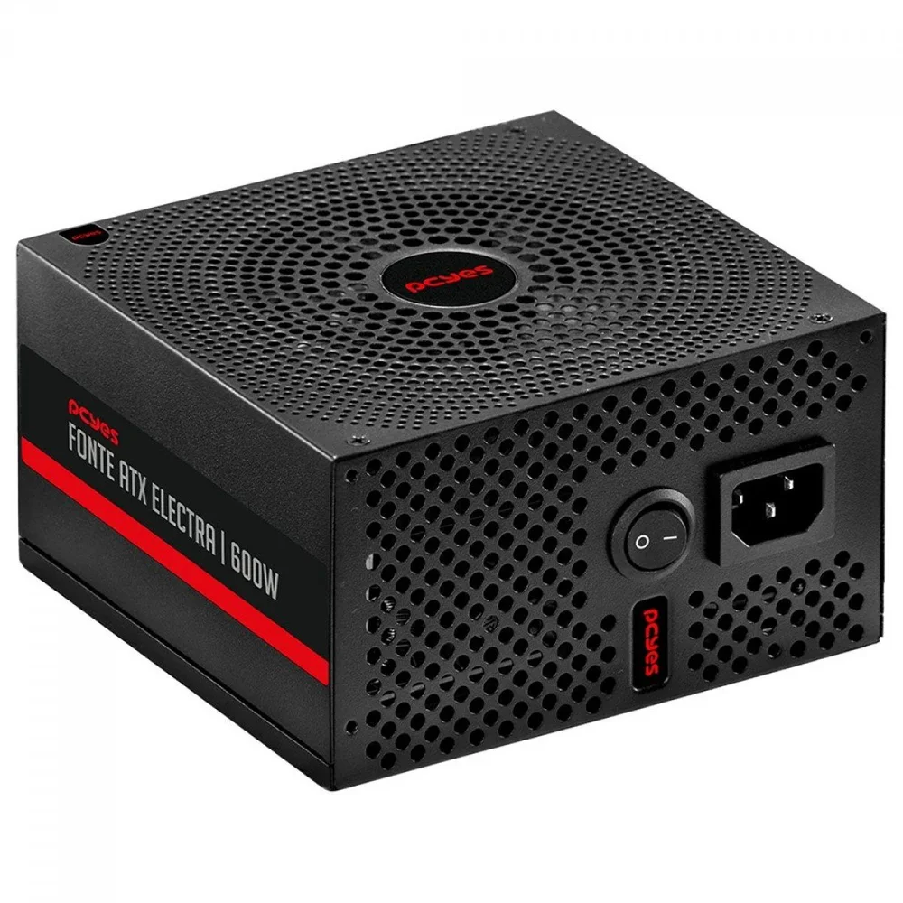 Fonte Gamer PCyes Electra, 600w, Pfc Ativo, Preto, Elec600w Fonte Gamer PCyes Electra, 600w, Pfc Ativo, Preto, Elec600w