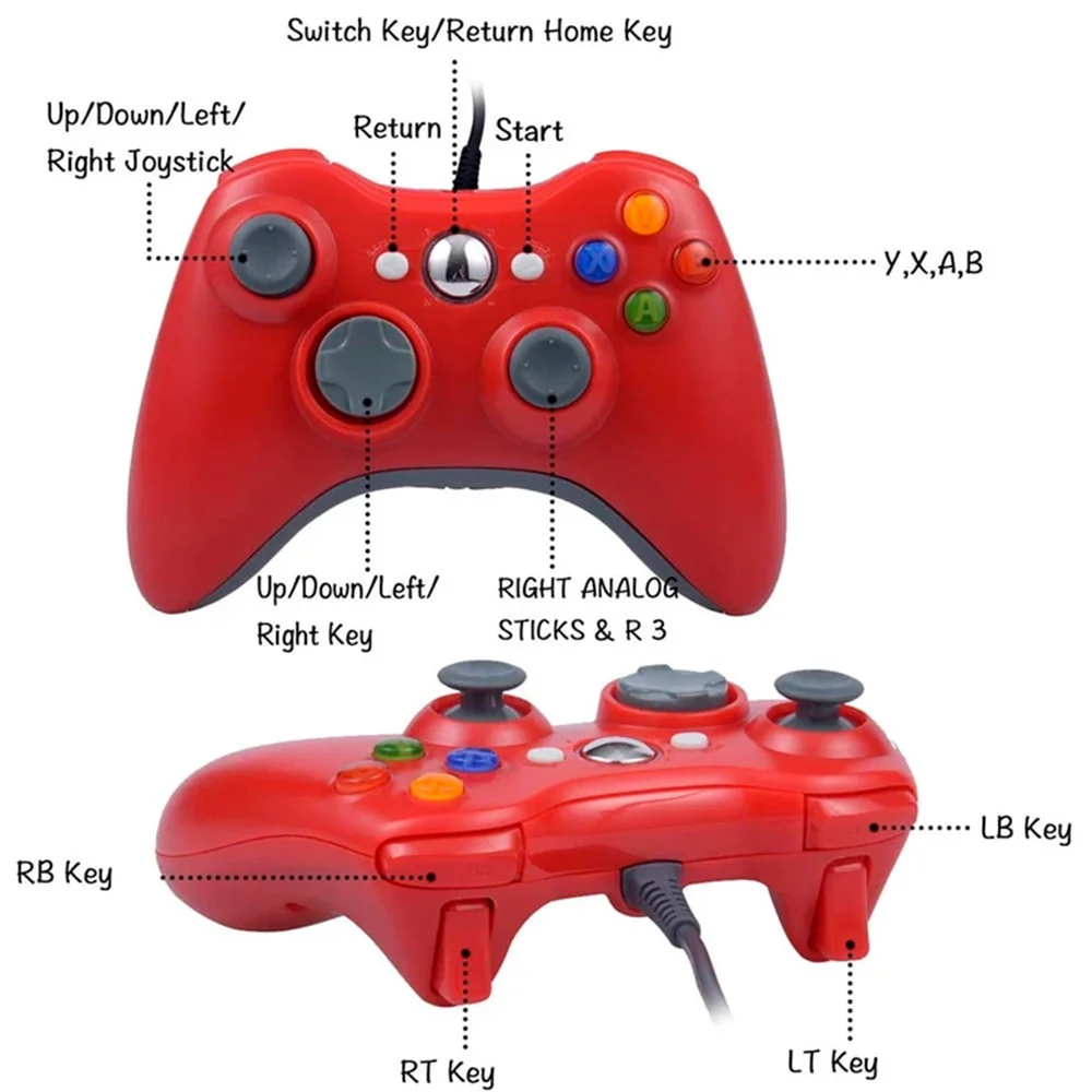 Controle Usb Com Fio Para XBOX 360 Computador Notebook Vermelho Controle Usb Com Fio Para XBOX 360 Computador Notebook Vermelho