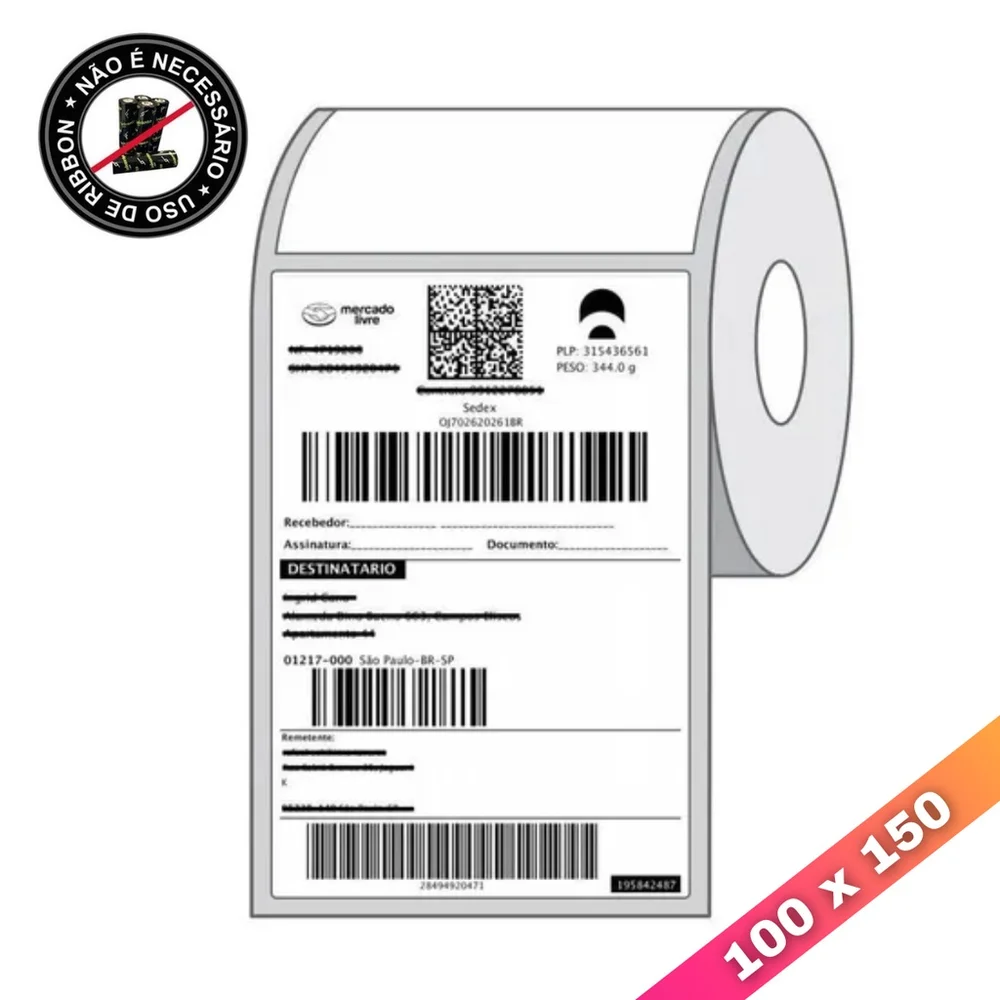 Etiqueta Térmica 100 X 150 Mm Para E-commerce - Rolo Com 200 Etiquetas