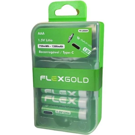 Pilha Recarregável Aaa 1.5v 1200mah (c/4 Pilhas) Flex