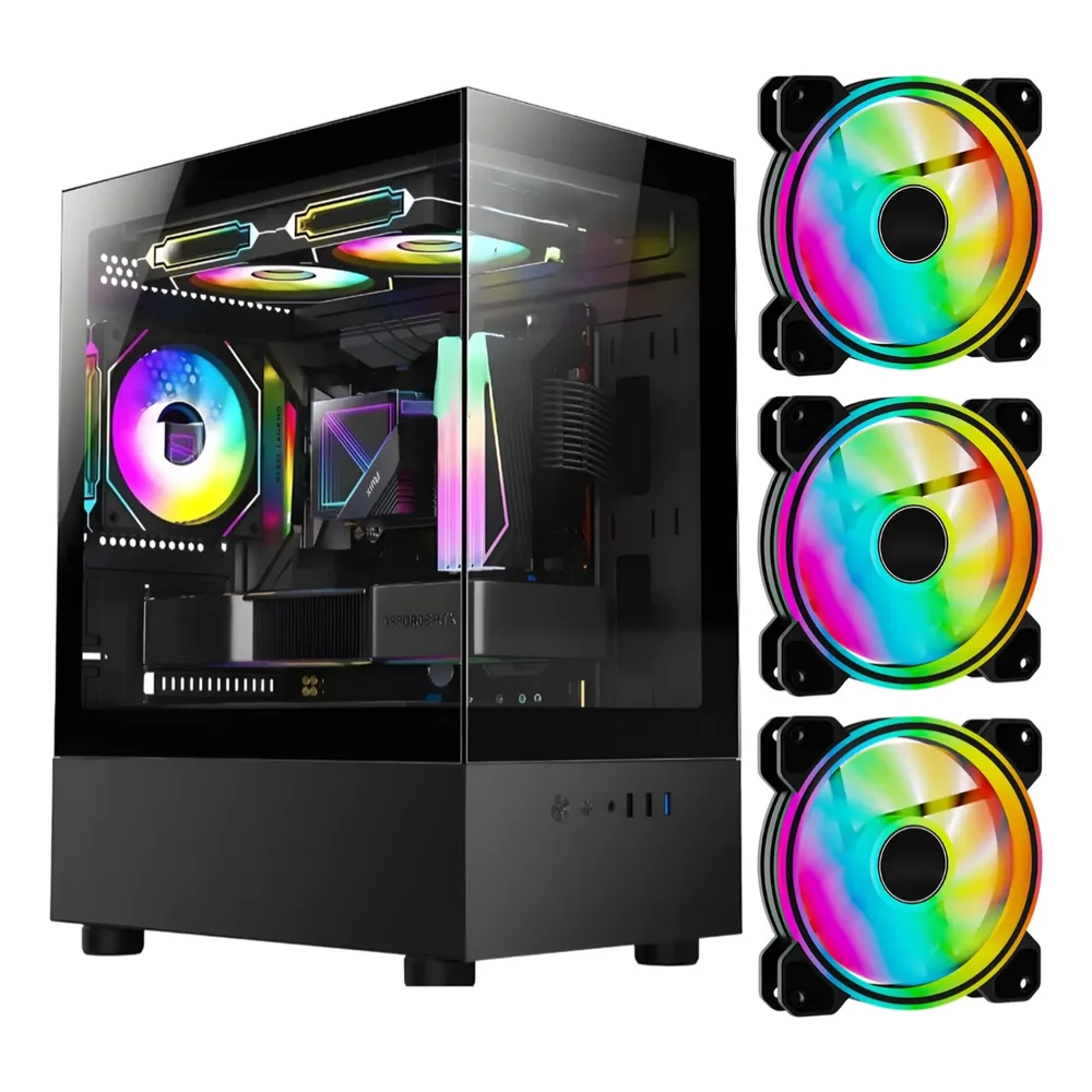 Gabinete Gamer Com 3 Fans RGB Duex Lateral Transparente Em Vidro Temperado Gabinete Gamer Com 3 Fans RGB Duex Lateral Transparente Em Vidro Temperado