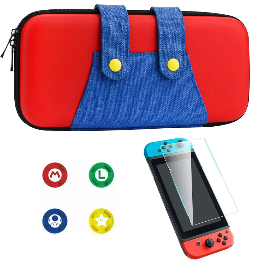 Case Nintendo Switch V1 V2 Mario + 4 Grips + Película Vidro Case Nintendo Switch V1 V2 Mario + 4 Grips + Película Vidro
