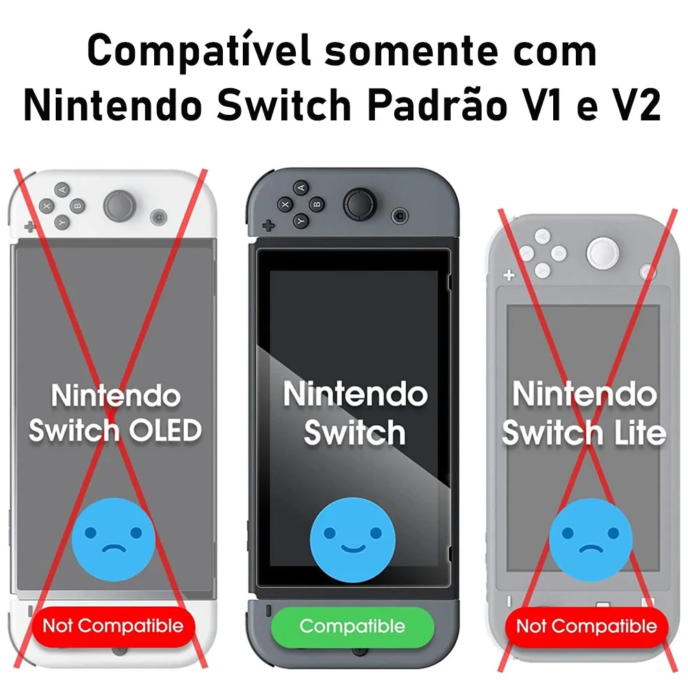 Case Nintendo Switch V1 V2 Mario + 4 Grips + Película Vidro Case Nintendo Switch V1 V2 Mario + 4 Grips + Película Vidro
