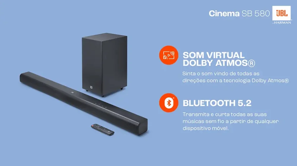 Soundbar Jbl Cinema Sb580 3.1 Bluetooth HDMI Usb - preto