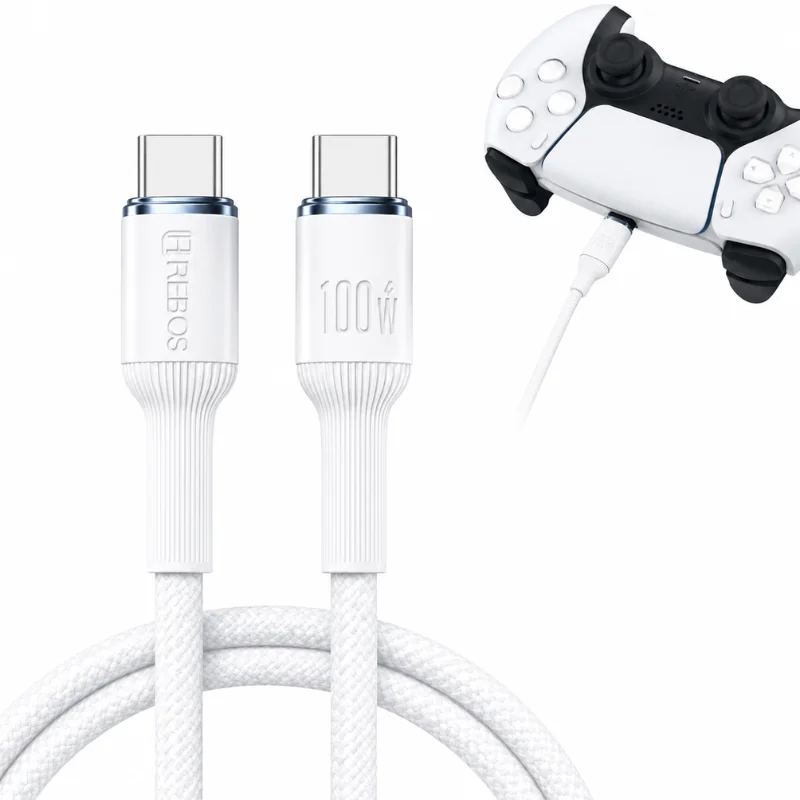 Cabo de carregamento Carregador Usb-c Compatível Para Controle Ps5 E Ps5 Pro 2 Metros soft white CB-374C Cor Branco