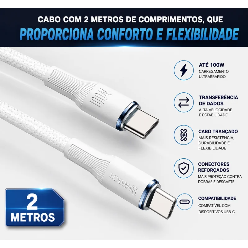 Cabo de carregamento Carregador Usb-c Compatível Para Controle Ps5 E Ps5 Pro 2 Metros soft white CB-374C Cor Branco