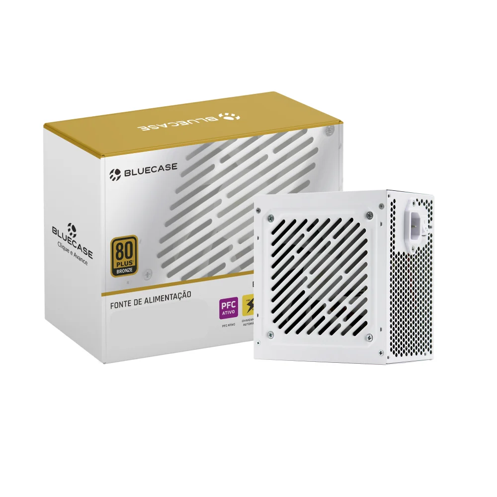 Fonte Bluecase 600w 80 Plus Bronze, Branco, Cabos Flat Atx Fonte Bluecase 600w 80 Plus Bronze, Branco, Cabos Flat Atx