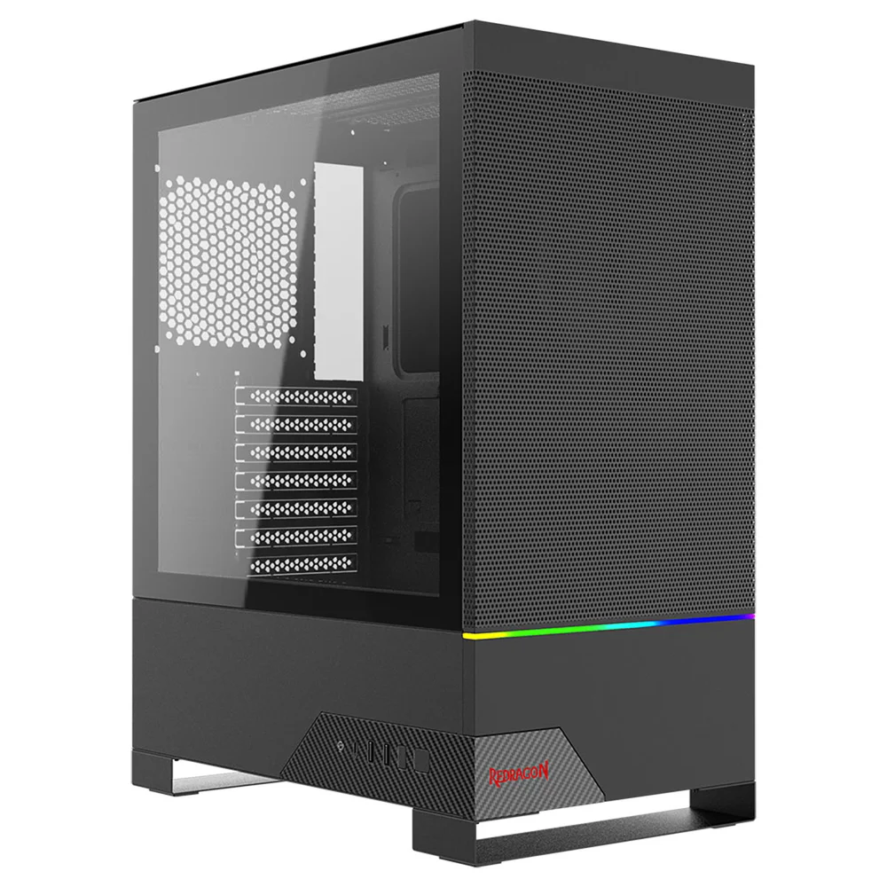 Gabinete Gamer Mid Tower Sem Fan Sem Fonte Ca-610b Carbon Preto Redragon