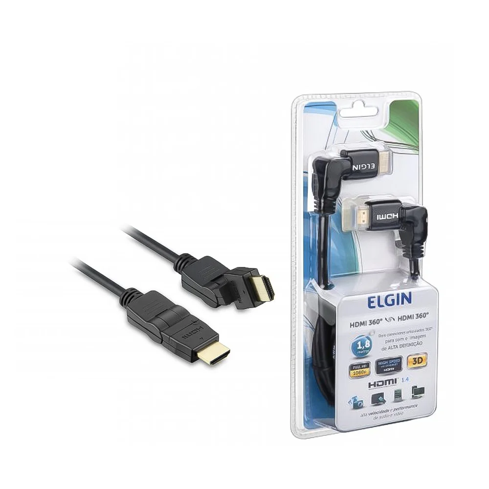 Cabo HDMI Articulado 360 Graus 1,8 Metros Elgin 46rchdmi3601 Cabo HDMI Articulado 360 Graus 1,8 Metros Elgin 46rchdmi3601
