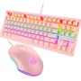 Kit Teclado Mouse Mecanico Abnt2 Gamer RGB Usb PC LED Switch Blue Fire Phoenix Be-k1 Rosa