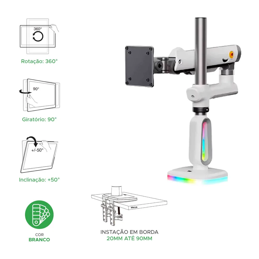 Suporte North Bayou Gamer LED Nb E7 Braço Articulado 32 A 60